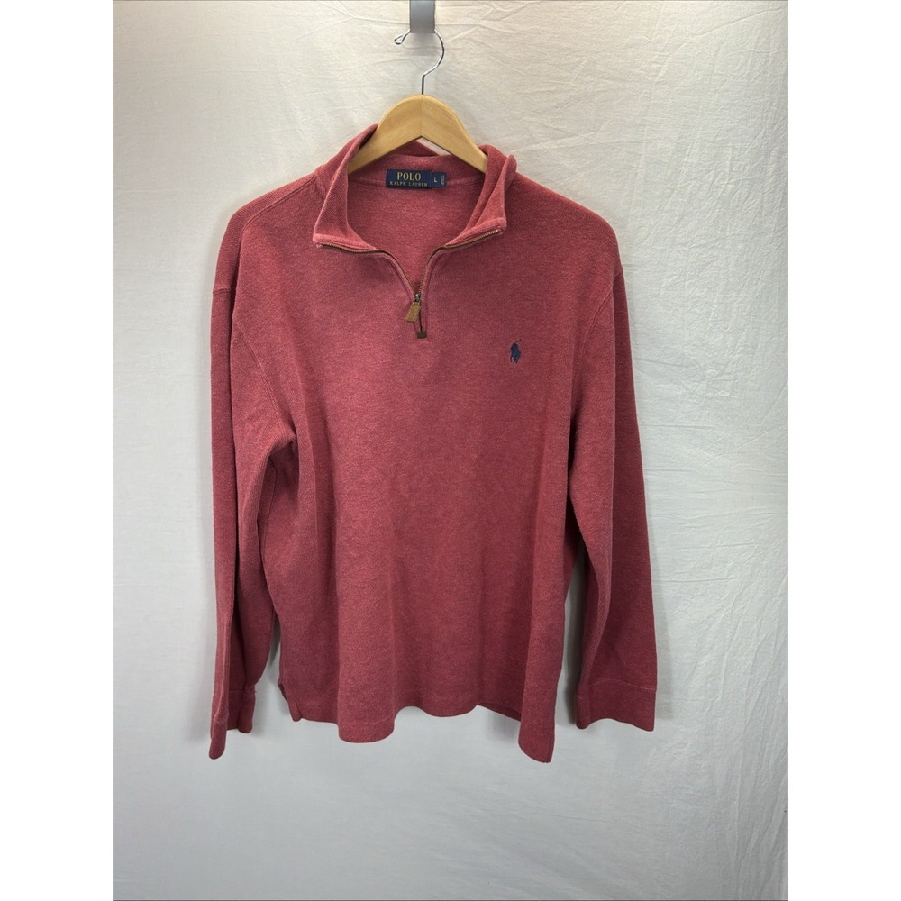 Polo Ralph Lauren Ribbed Pullover Mens Sz L Red 1/4 Zip Preppy Pony Logo cotton